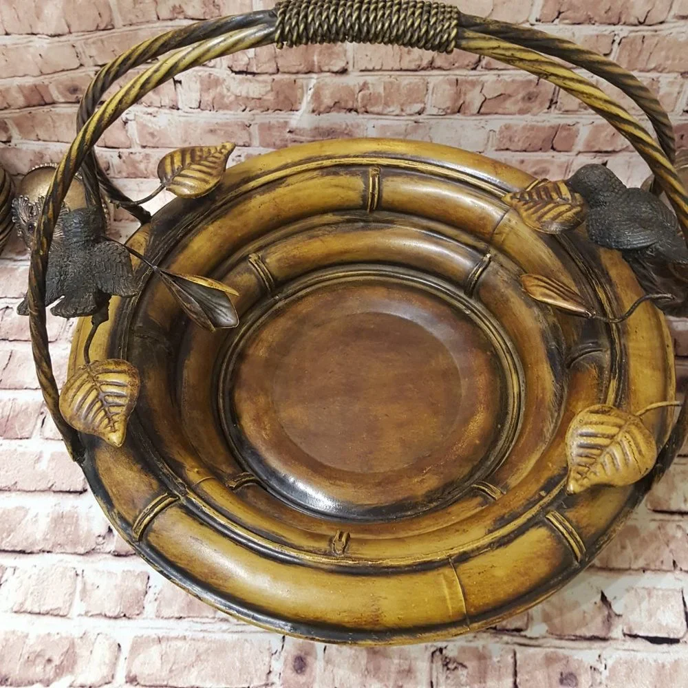 Decorative Metal Basket With Birds and Leaves 5 Balls Included